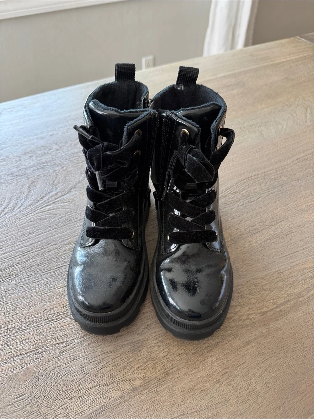 Girls Black Lace-Up Combat Boots